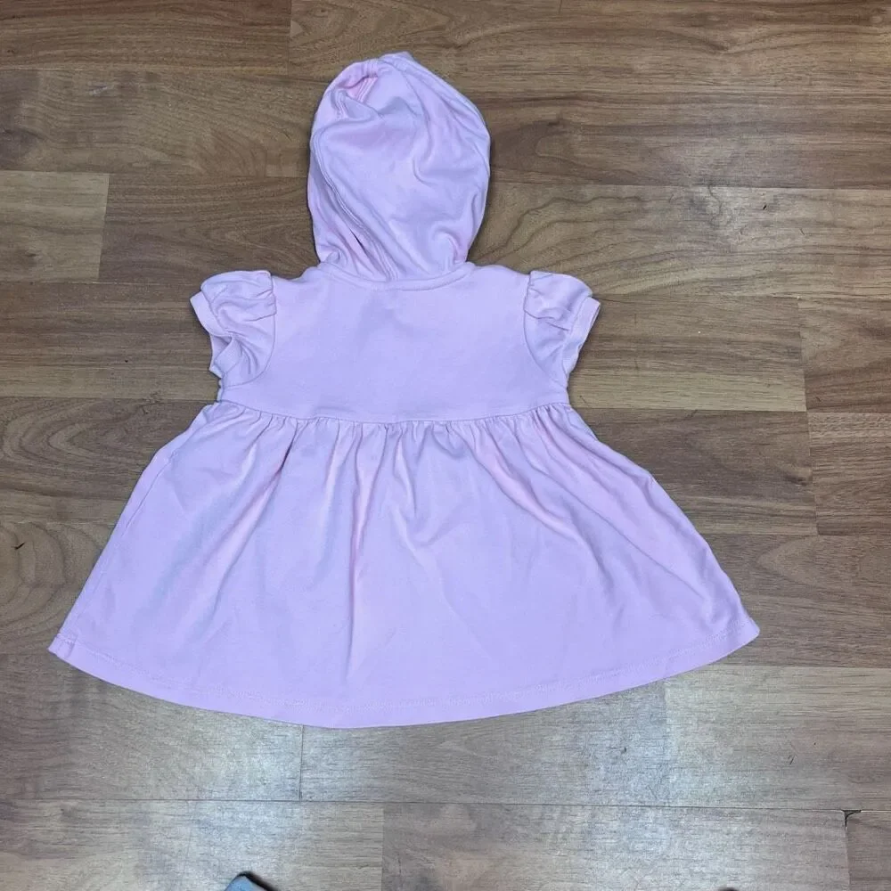 Ralph Lauren Girl Puff Sleeve Hooded Half Button Front Mini Dress Pink Size 18M